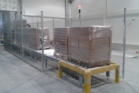 2014. Pallet transport system with a wrapper and an aligner